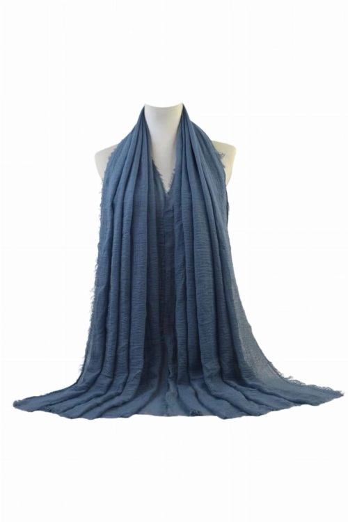 Szalik damski kreszowany hijab klasyczny fason,  180 × 85 cm, kolor jeansowy