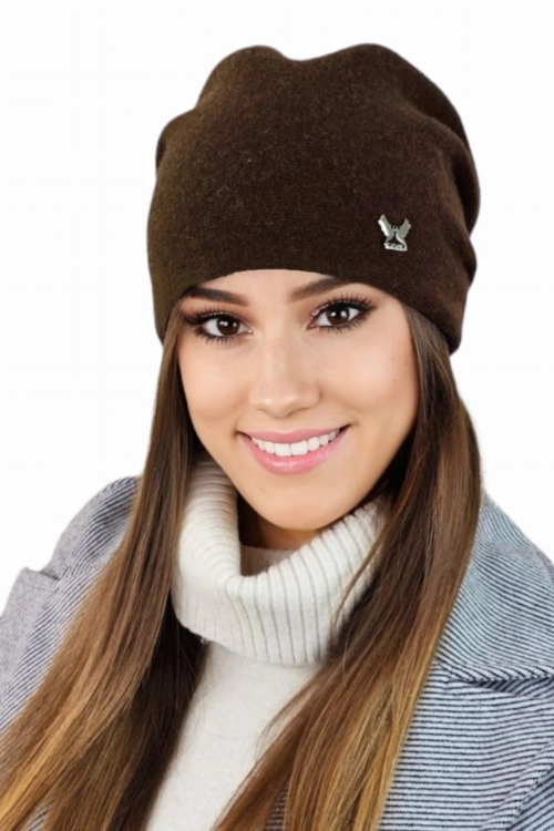Lily czapka damska Kamea zimowa, z logo, 80% wełny, rozmiar uniwersalny 54–60 cm, kolor brązowy