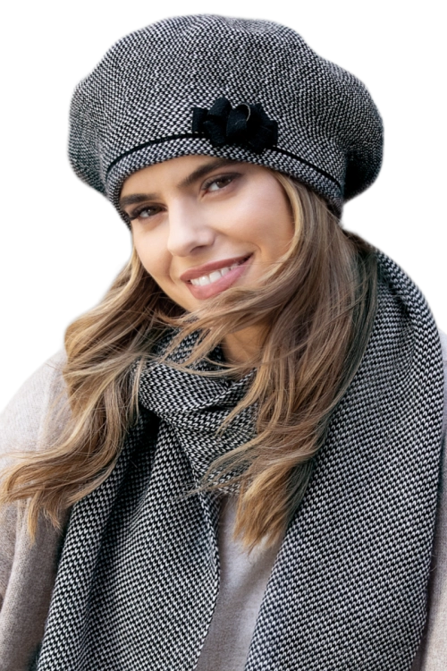 Helena beret damski Kamea zimowy, z alpaką, wełną i wiskozą, rozmiar uniwersalny 54–60 cm, kolor czarny
