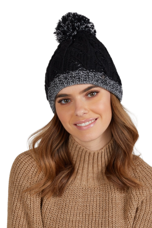 Catrina czapka damska Kamea zimowa, z pomponem, 70% wełny, rozmiar uniwersalny 54–60 cm, kolor czarny i szary