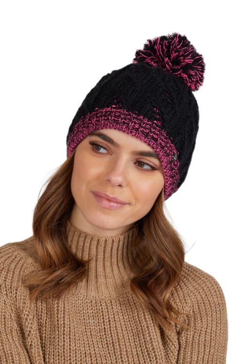 Catrina czapka damska Kamea zimowa, z pomponem, 70% wełny, rozmiar uniwersalny 54–60 cm, kolor czarny i różowy