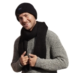 MARTIN-08 Komplet męski czarny MARTIN — czapka i szalik, ściągacz, widok z przodu