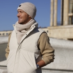 MARTIN-03 komplet czapka szalik beż 85% akryl 15% wełna; beżowy zestaw męski jesień zima