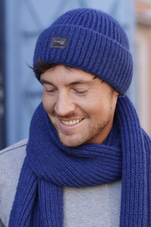 Komplet męski MARTIN – granatowa czapka i szalik, splot ściągaczowy