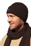 olivier-19 Komplet OLIVER — brązowa czapka dwuwarstwowa i prążkowany szalik, widok z boku