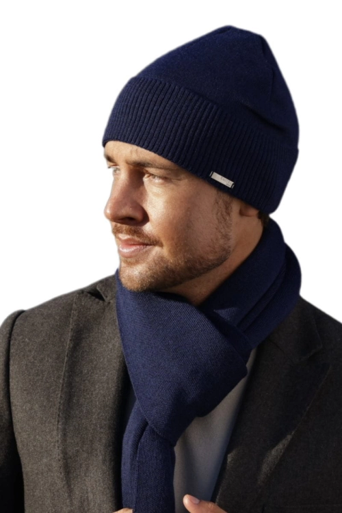 Lucas czapka męska Kamea, 100% wełny merino, rozmiar uniwersalny 54–60 cm, kolor granatowy