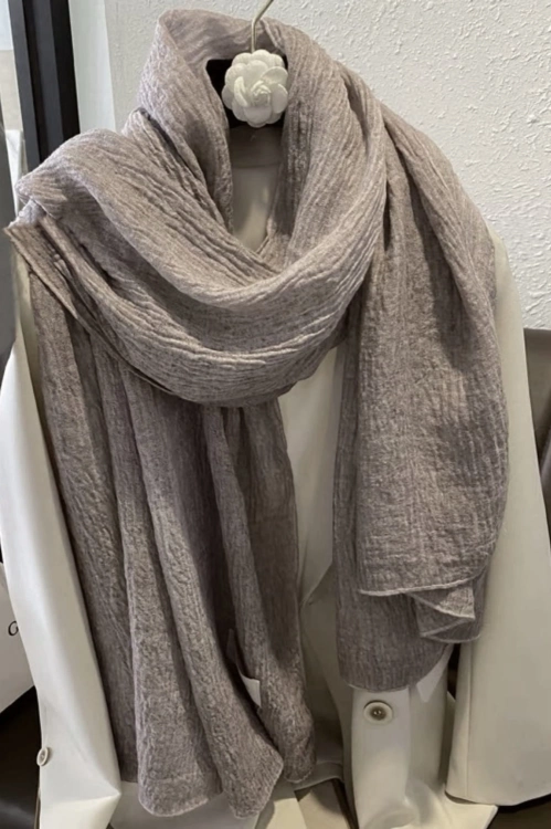Szalik damski, 80% bawełny, 180 × 90 cm, kolor szary i beżowy