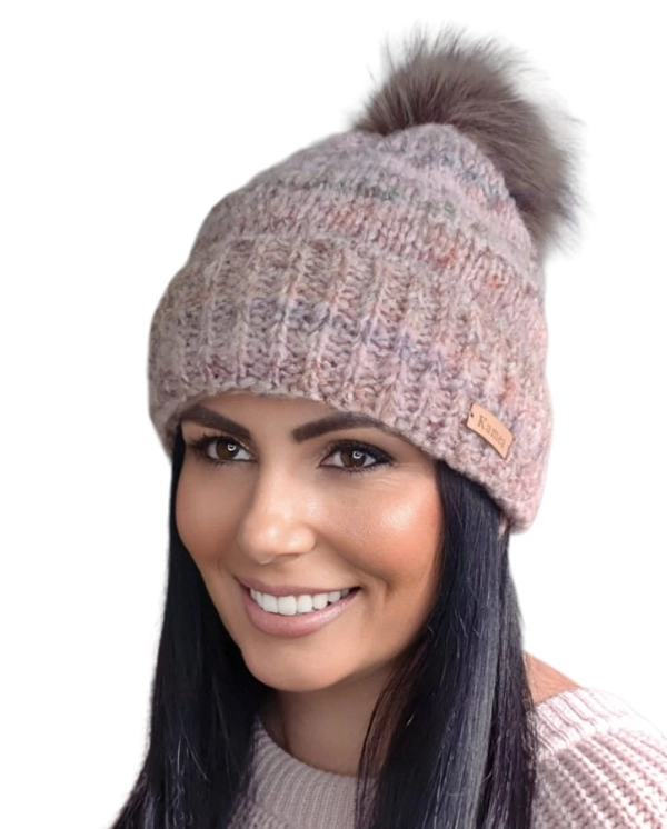 Gaja-Pn czapka damska Kamea zimowa, z naturalnym pomponem, z polarową podszewką, z wełną, rozmiar uniwersalny 54–60 cm, kolor różowy