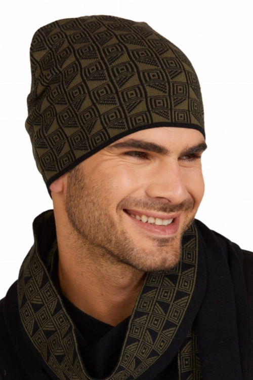 Rafael czapka męska Kamea zimowa, 97% wiskozy, rozmiar uniwersalny 54–62 cm, kolor khaki