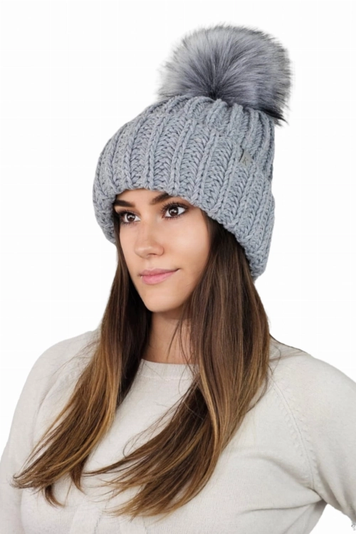 Nerea czapka unisex Kamea zimowa, gruby splot, z polarową podszewką, 50% wełny, rozmiar uniwersalny 54–60 cm, kolor szary