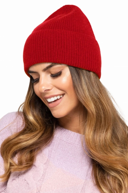 Modesto czapka damska z kaszmirem Kamea zimowa, 80% wełny delikatnej merino, rozmiar uniwersalny 54–60 cm, kolor czerwony
