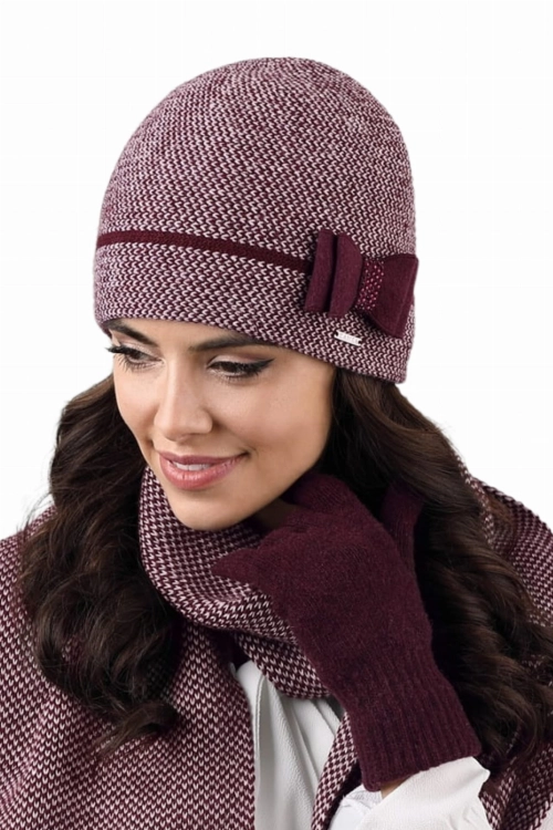 Bolonia czapka damska Kamea zimowa, z alpaką, wełną i wiskozą, rozmiar uniwersalny 54–60 cm, kolor bordowy