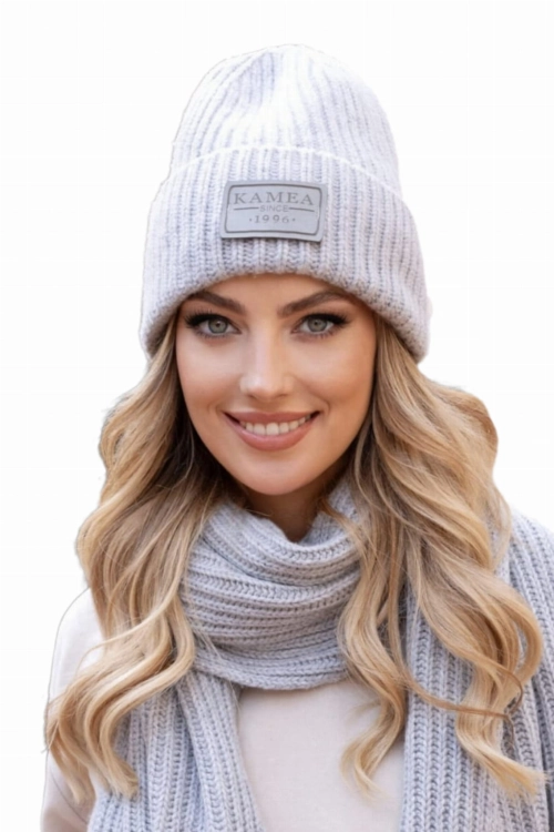 Leticia czapka damska Kamea zimowa, prążkowany splot, z bawełnianą podszewką, z kaszmirem i wiskozą, rozmiar uniwersalny 54–60 cm, kolor szary
