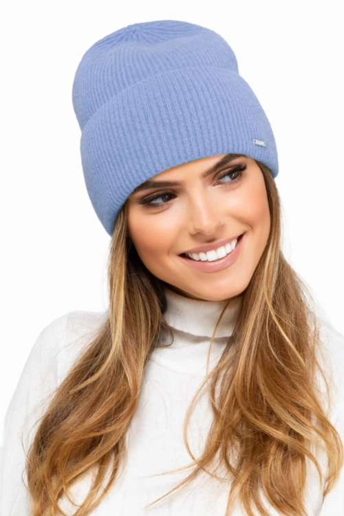 Modesto czapka damska z kaszmirem Kamea zimowa, 80% wełny delikatnej merino, rozmiar uniwersalny 54–60 cm, kolor błękitny