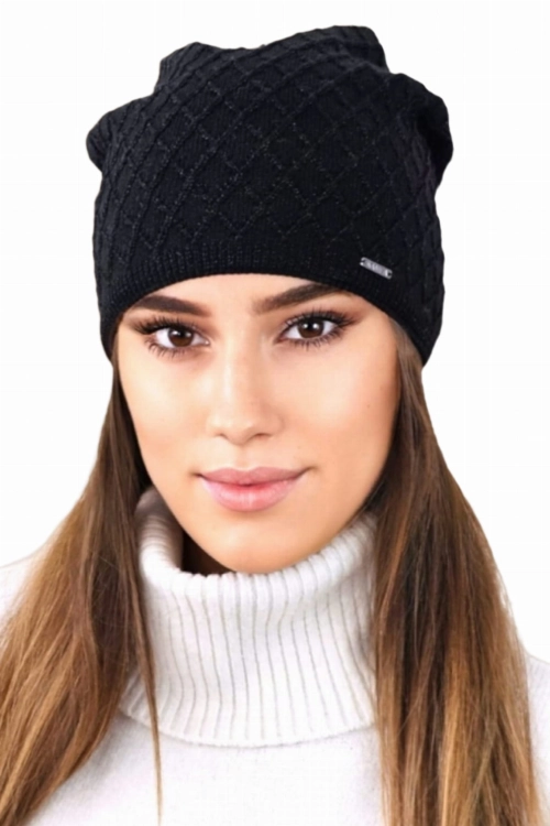 Centuria czapka damska Kamea zimowa, z połyskiem, 50% wiskozy, rozmiar uniwersalny 54–60 cm, kolor czarny