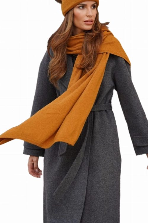 Szalik-01 damski Kamea zimowy, 80% wełny, narzutka, 180 × 65 cm, kolor musztardowy