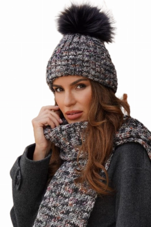 Pavone czapka damska Kamea zimowa, z pomponem, z wełną, rozmiar uniwersalny 54–60 cm, kolor grafitowy