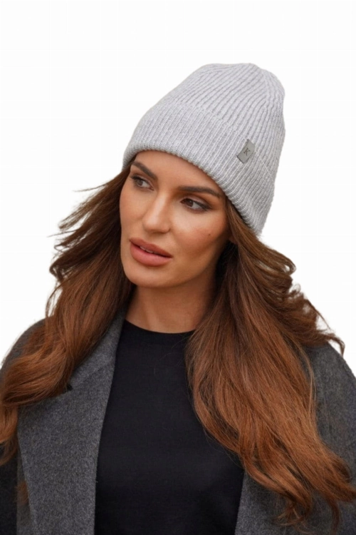 Malibu czapka damska Kamea zimowa, prążkowany splot, z kaszmirem, wełną merino i wiskozą, rozmiar uniwersalny 54–60 cm, kolor jasny szary
