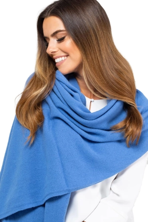 Szalik-01 damski Kamea zimowy, 80% wełny, narzutka, 180 × 65 cm, kolor niebieski