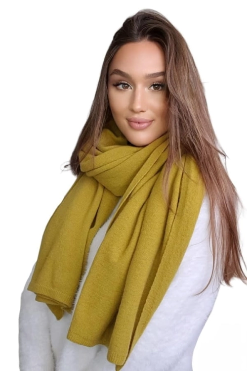 Szalik-01 damski Kamea zimowy, 80% wełny, narzutka, 180 × 65 cm, kolor limonkowy