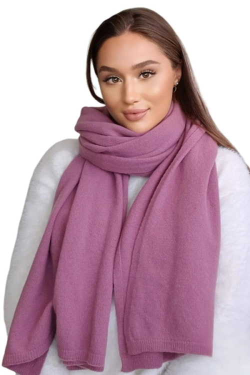 Szalik-01 damski Kamea zimowy, 80% wełny, narzutka, 180 × 65 cm, kolor liliowy