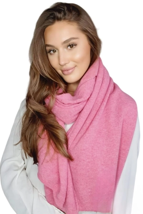 Szalik-01 damski Kamea zimowy, 80% wełny, narzutka, 180 × 65 cm, kolor różowy melanż