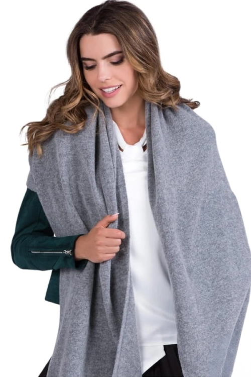 Szalik-01 damski Kamea zimowy, 80% wełny, narzutka, 180 × 65 cm, kolor srebrny