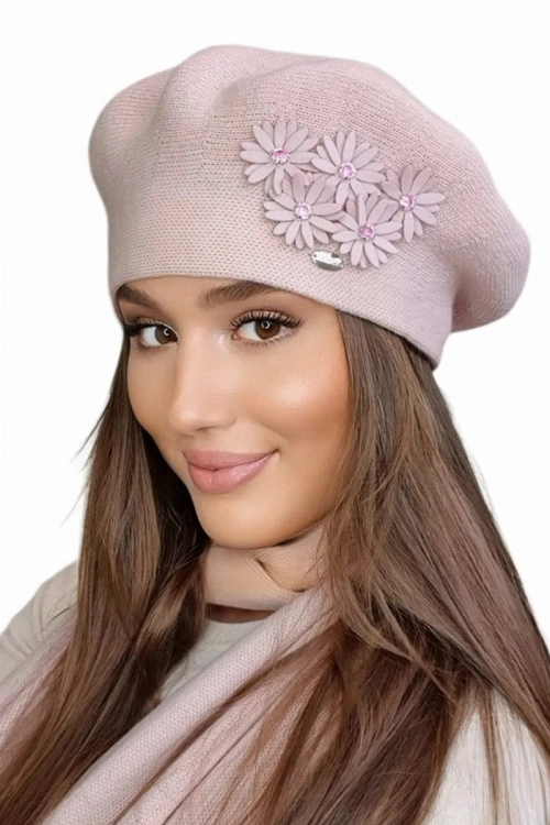Tala beret damski Kamea zimowy, z wełną, rozmiar uniwersalny 54–60 cm, kolor różowy