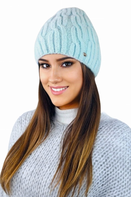 Gizma czapka damska Kamea zimowa, puszysty fason, z polarową podszewką, z wełną, rozmiar uniwersalny 54–60 cm, kolor miętowy
