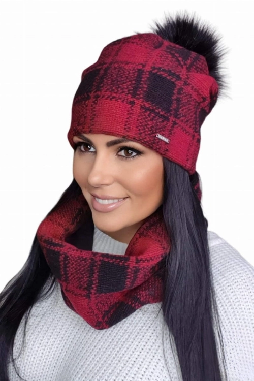 Gambit-Komplet damski: czapka i komin Kamea zimowy, 97% bawełny, tuba 35 × 24 cm, kolor czerwony