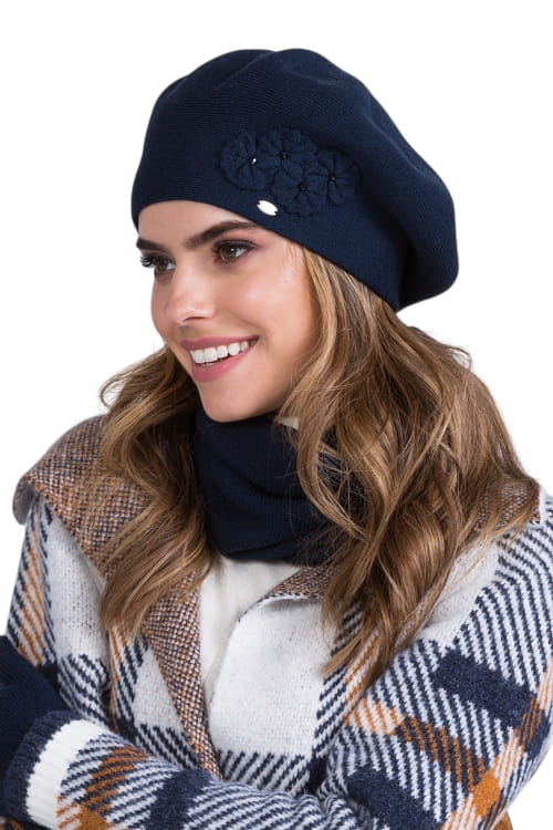 Chanti beret damski Kamea zimowy, z wełną, rozmiar uniwersalny 54–62 cm, kolor granatowy