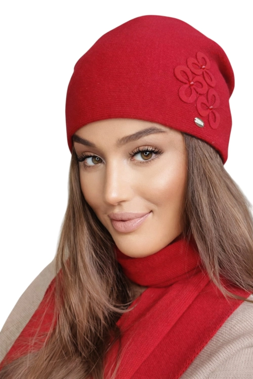 Cytryn czapka damska Kamea zimowa, z wełną, rozmiar uniwersalny 54–60 cm, kolor czerwony
