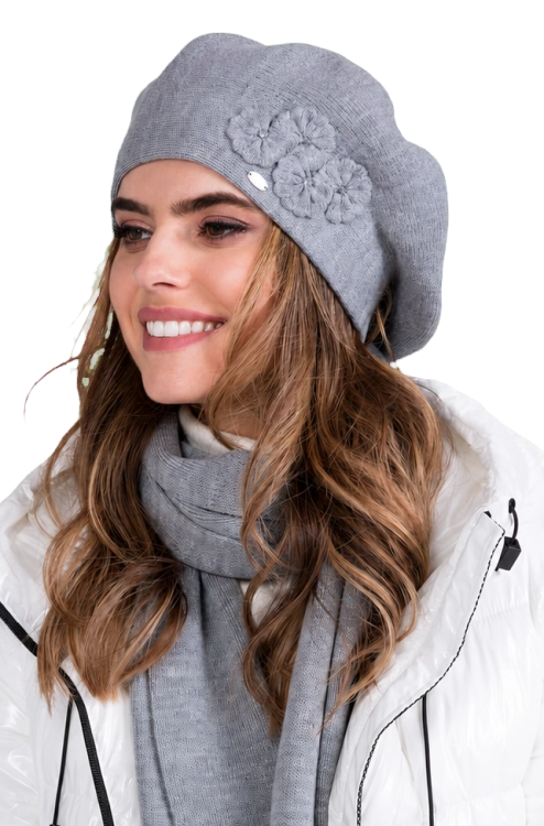 Chanti beret damski Kamea zimowy, z wełną, rozmiar uniwersalny 54–62 cm, kolor szary