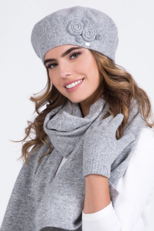 Birma beret damski Kamea zimowy, 80% wełny, rozmiar uniwersalny 54–60 cm, kolor szary
