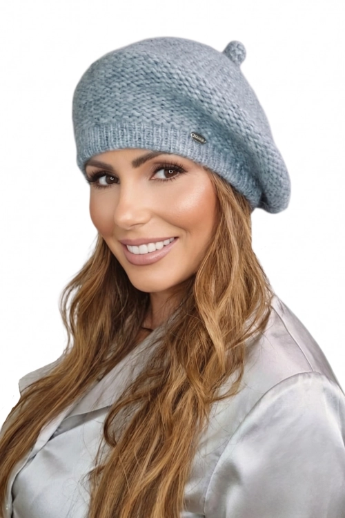 Ofelia beret damski Kamea zimowy, z polarową podszewką, z wełną merino, moherem i wiskozą, rozmiar uniwersalny 54–60 cm, kolor szary