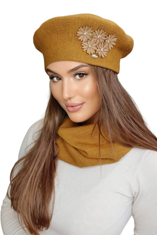Tala beret damski Kamea zimowy, z wełną, rozmiar uniwersalny 54–60 cm, kolor Musztardowy