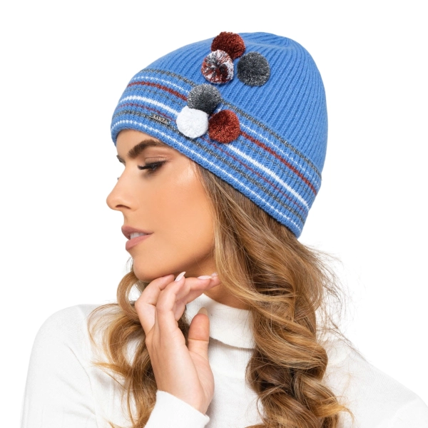 Kolorado czapka damska Kamea zimowa, z pomponem, 80% wełny, rozmiar uniwersalny 54–60 cm, kolor niebieski
