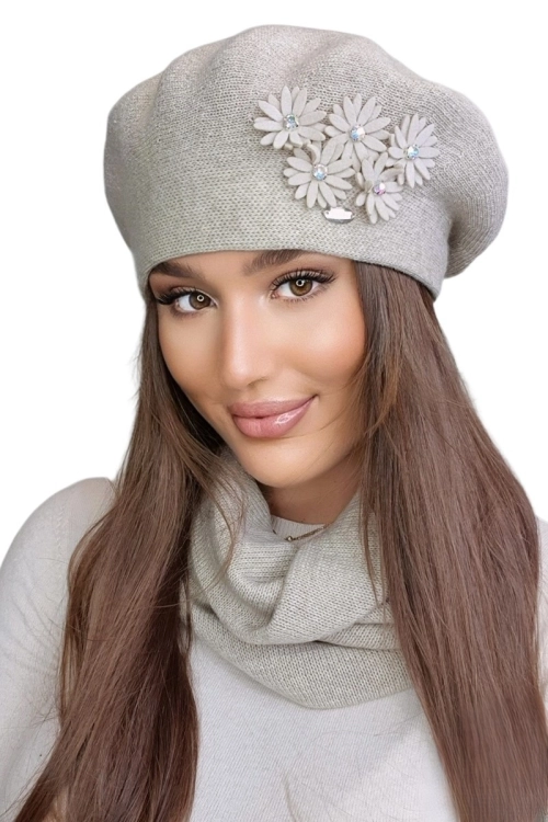 Tala beret damski Kamea zimowy, z wełną, rozmiar uniwersalny 54–60 cm, kolor beżowy