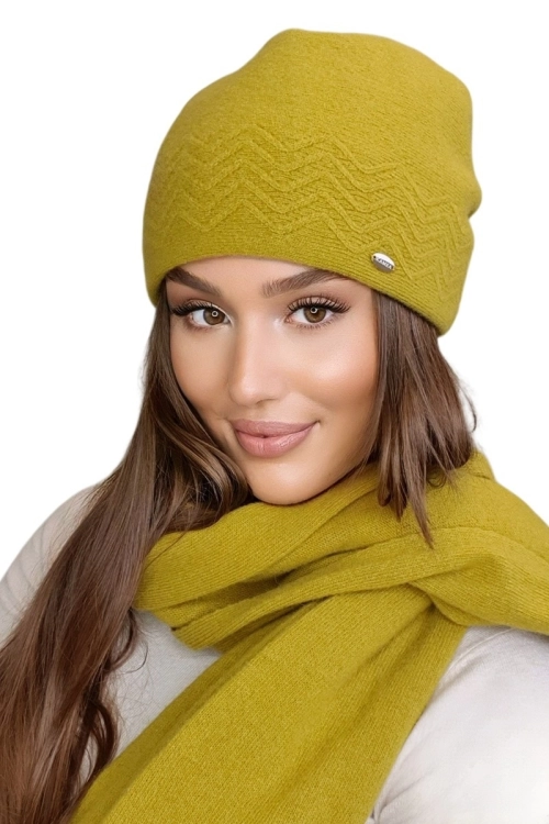 Hana czapka damska Kamea zimowa, 80% wełny, rozmiar uniwersalny 54–60 cm, kolor limonkowy