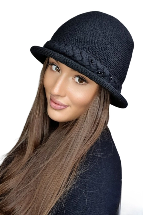 Farida kapelusz damski Kamea zimowy, z alpaką, wełną i wiskozą, rozmiar uniwersalny 54–60 cm, kolor czarny