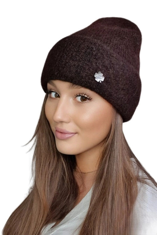 Kalifornia czapka damska Kamea zimowa, z wełną merino, moherem i wiskozą, rozmiar uniwersalny 54–60 cm, kolor brązowy