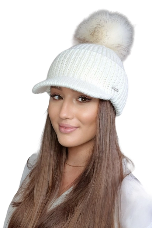 Amarylis czapka damska Kamea zimowa, z daszkiem, z alpaką i wełną, rozmiar uniwersalny 54–60 cm, kolor ekru