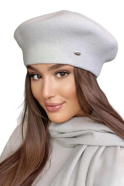 Arkadia beret damski Kamea zimowy, w pepitkę, z wełną i wiskozą, rozmiar uniwersalny 54–60 cm, kolor beżowy