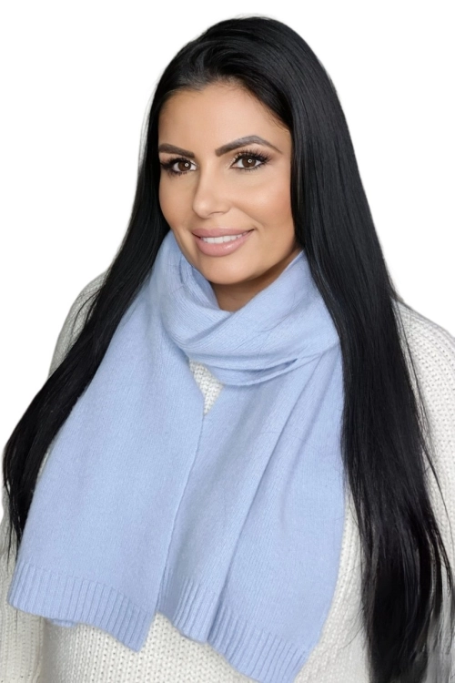 Szalik-02 damski Kamea zimowy, 80% wełny, 160 × 25 cm, kolor błękitny