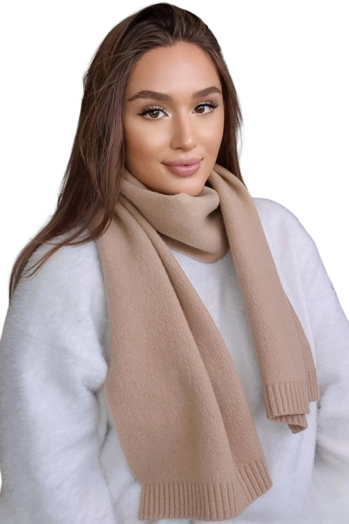 Szalik-02 damski Kamea zimowy, 80% wełny, 160 × 25 cm, kolor camel