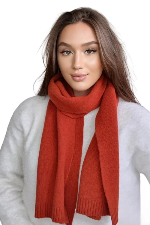 Szalik-02 damski Kamea zimowy, 80% wełny, 160 × 25 cm, kolor rudy