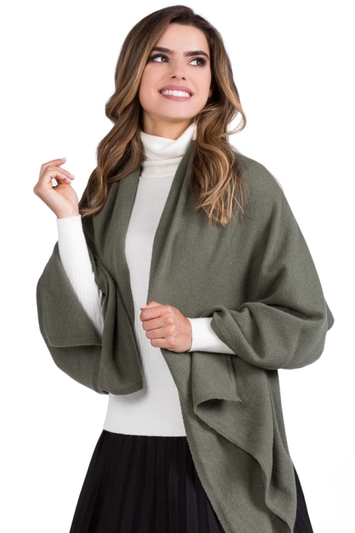 Szalik-01 damski Kamea zimowy, 80% wełny, narzutka, 180 × 65 cm, kolor khaki