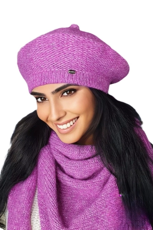 Ofelia-Komplet damski: beret i szalik Kamea zimowy, z polarową podszewką, z wełną merino, moherem i wiskozą, 155 × 56 cm, kolor różowy
