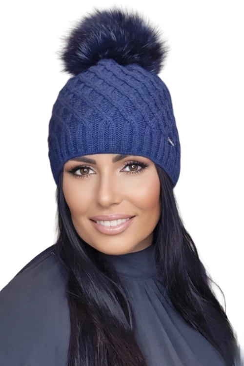 Shakti czapka damska Kamea zimowa, z polarową podszewką, z moherem i wełną, rozmiar uniwersalny 54–60 cm, kolor granatowy