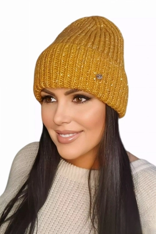 Mohana czapka damska Kamea zimowa, z moherem i wełną, rozmiar uniwersalny 54–60 cm, kolor musztardowy